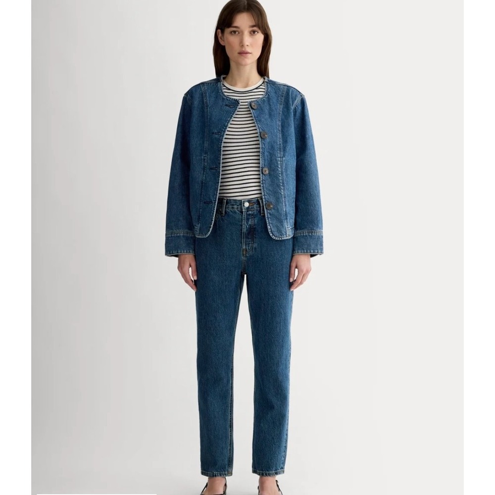 Everlane The '90s Cheeky Jean WMS 27R Button Fly Straight Leg Deep Atlantic